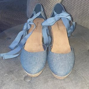 Old navy lace up denim wedge heels